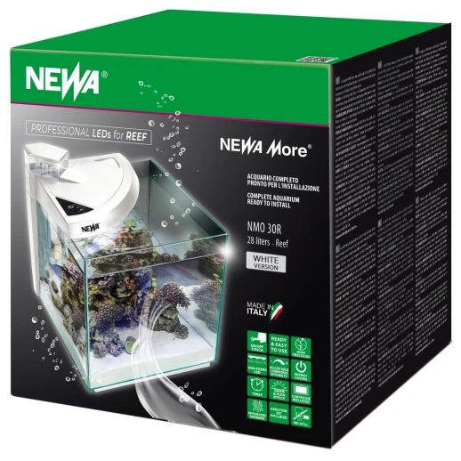 Аквариум Newa More reef NMO 30RW Daylight LED, 28 л, с фильтром, скиммером, нагревателем и освещением рассвет-закат, белый NEW VERSION