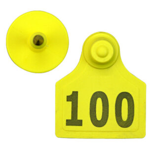 Бирка двойная для КРС 90*70 мм жёлтая с номером, 100 шт.