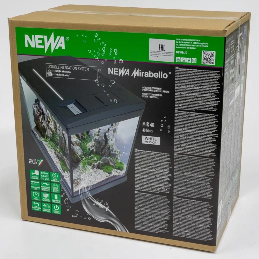 Аквариум Newa Mirabello MIR 40 LED, 40 л, с фильтром, нагревателем и освещением рассвет-закат, белый NEW VERSION