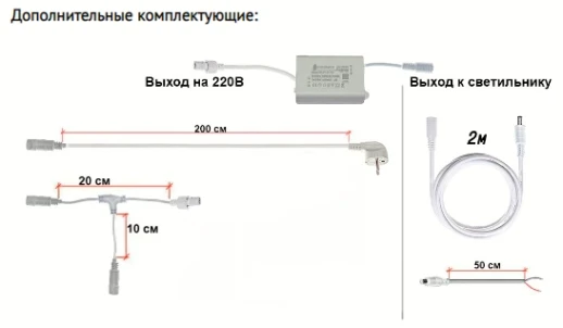 Удлинитель 100 см для подключения драйверов к сети 220 вольт