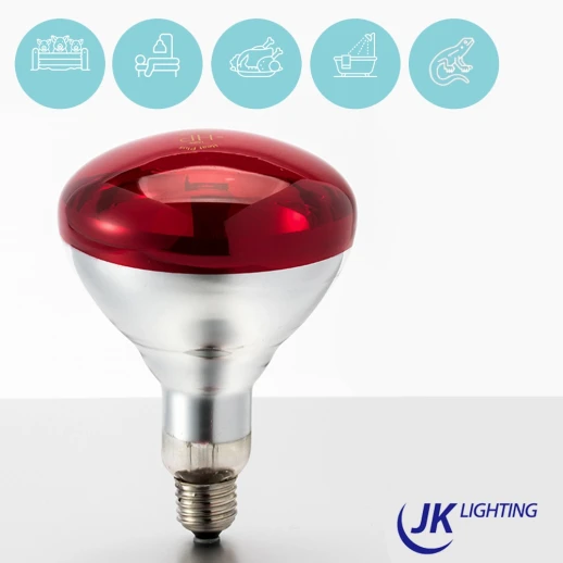 Лампа инфракрасная JK Lighting 150 Bт E27 R125 закаленное стекло красная