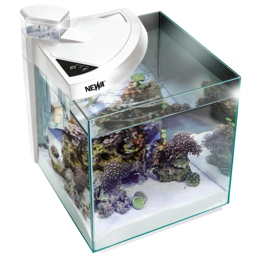 Аквариум с тумбой Newa More reef NMO 30RW Daylight LED, 28 л, с фильтром, скиммером, нагревателем и освещением рассвет-закат, белый NEW VERSION