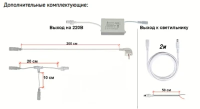 Белый сетевой провод 100 см с выключателем для подключения драйвера